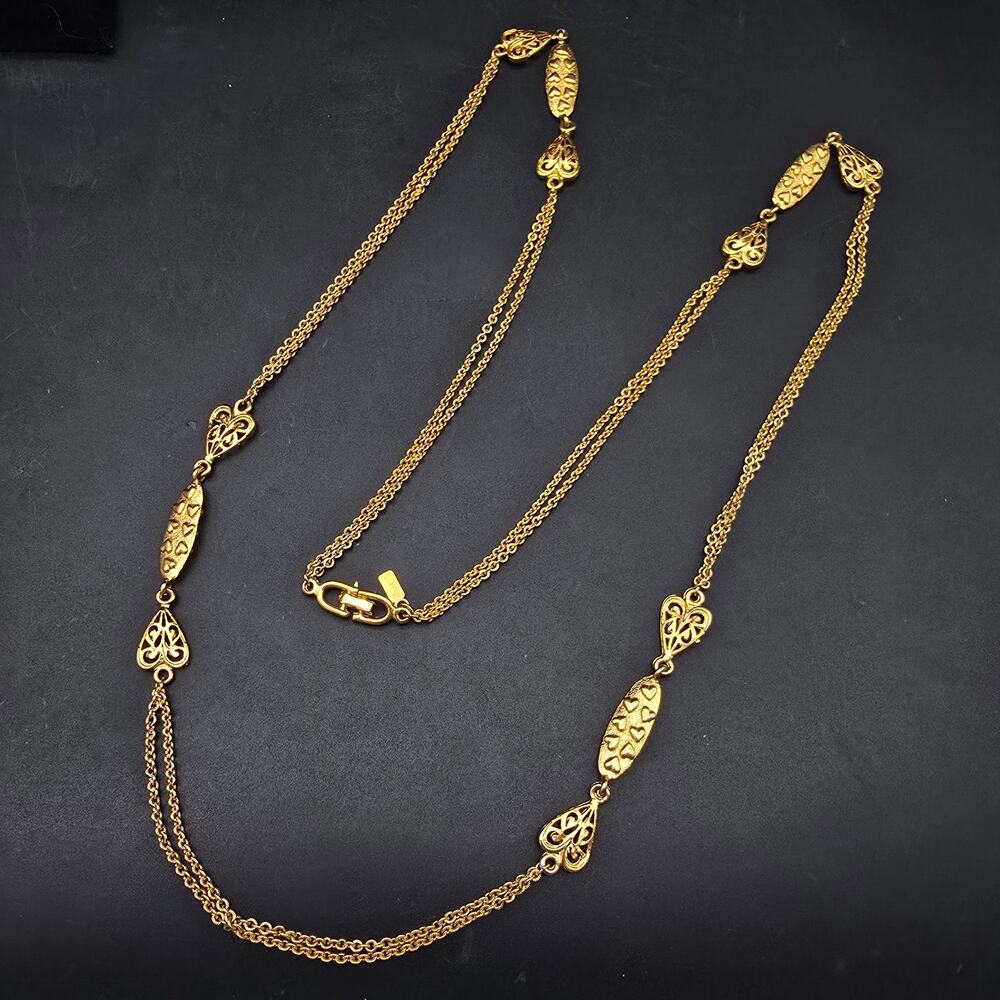 Roget Gold Tone Heart Chain Necklace Vintage 1990s Costume Jewelry